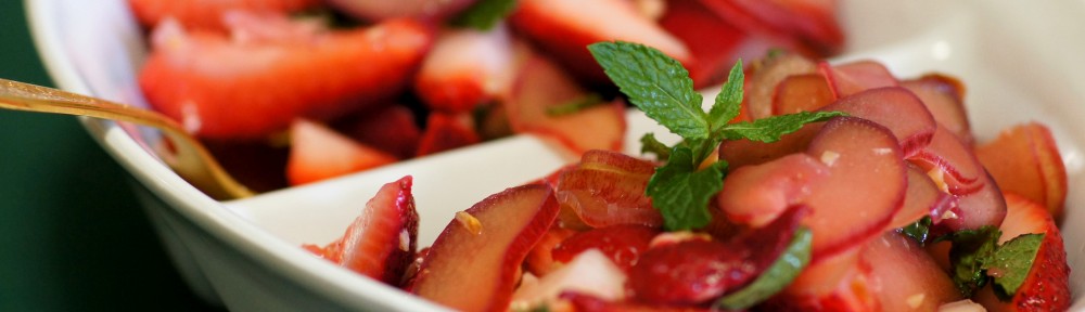 Strawberry-Rhubarb Salad with Mint and Hazelnuts